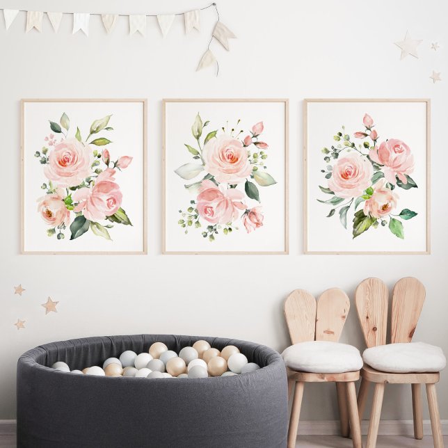 Pink Flowers, Watercolor Flowers, Girl Nursery (Creator Uploaded)