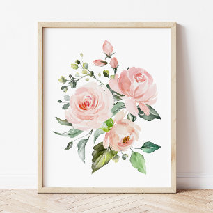 Pink Flowers, Watercolor Flowers, Girl Nursery Photo Print