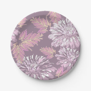 Pink flowers, watercolor, retro paper plate