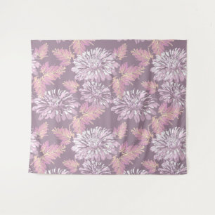 Pink flowers, watercolor, retro tapestry