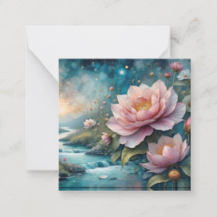 Pink flowers waterfall landscape card