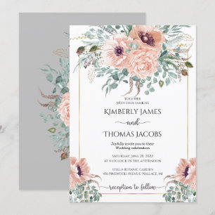Pink Flowers Wedding Invitation