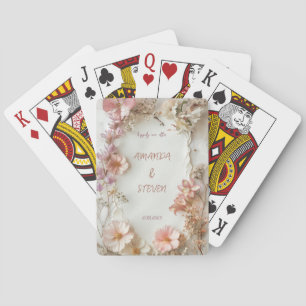 Pink Flowers Wedding Playing Cards