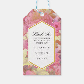 Pink Flowers Wedding Thank You Favour Tag