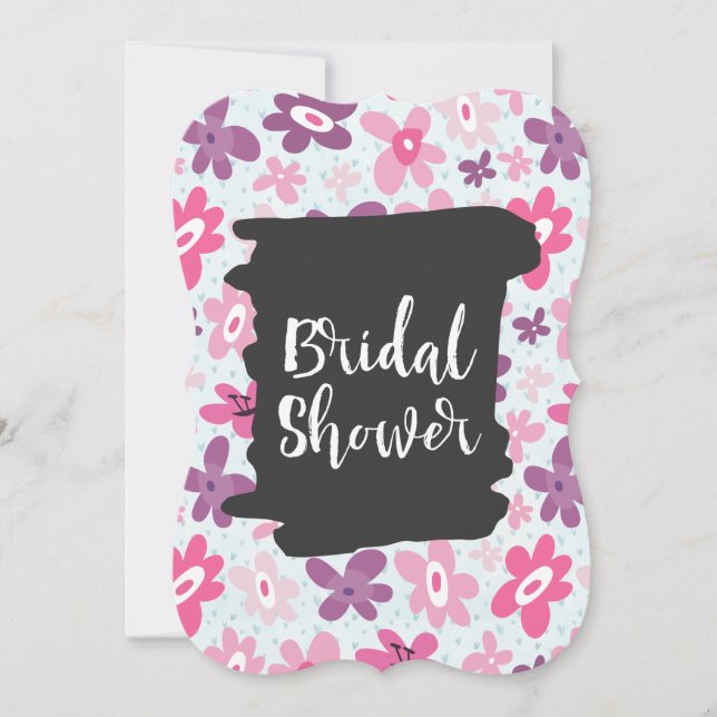 Pink Flowers Whimsical Retro Pattern Bridal Shower Invitation (Front)