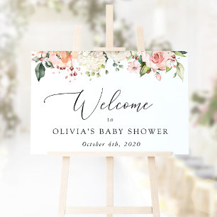 Pink Flowers, White Flowers, Baby Shower Welcome Poster