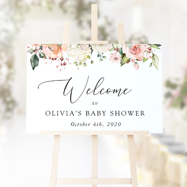 Pink Flowers, White Flowers, Baby Shower Welcome Poster (Creator Uploaded)