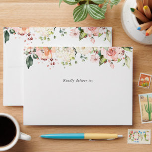 Pink Flowers, White Flowers, Boho, Baby Shower Envelope