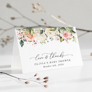 Pink Flowers, White Flowers, Boho, Baby Shower Thank You Card