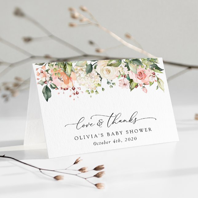 Pink Flowers, White Flowers, Boho, Baby Shower Thank You Card (Creator Uploaded)