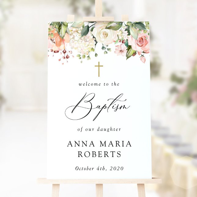 Pink Flowers, White Flowers, Boho, Baptism Welcome Poster (Creator Uploaded)