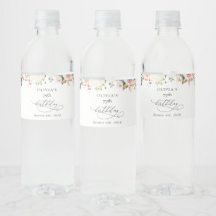 Pink Flowers, White Flowers, Boho, Birthday Water Bottle Label