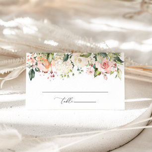 Pink Flowers, White Flowers, Boho, Bridal Shower Place Card