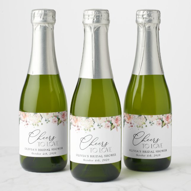 Pink Flowers, White Flowers, Boho, Bridal Shower  Sparkling Wine Label (Bottles)