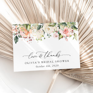 Pink Flowers, White Flowers, Boho, Bridal Shower Thank You Card