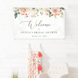 Pink Flowers, White Flowers, Boho, Bridal Welcome Banner