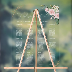 Pink Flowers, White Flowers, Boho, Seating Chart