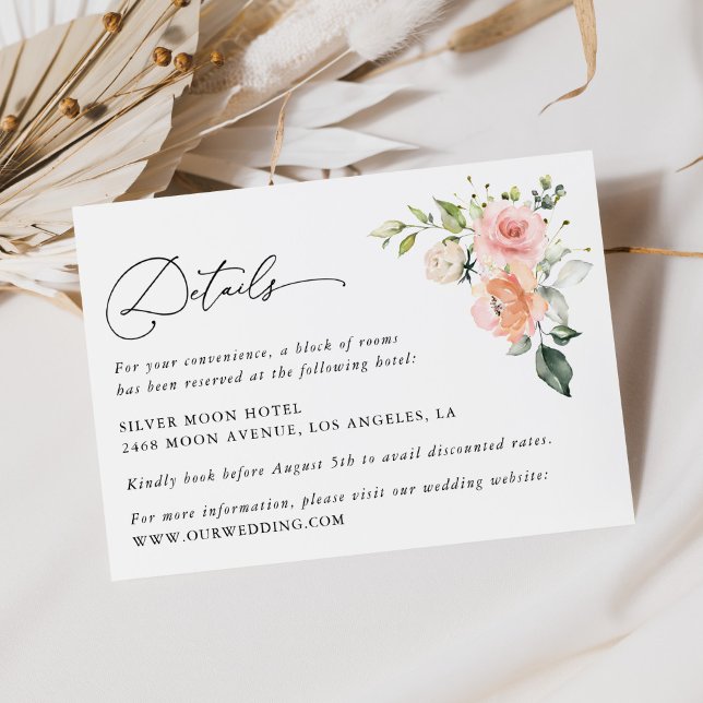 Pink Flowers, White Flowers, Boho, Wedding Details Enclosure Card (Creator Uploaded)