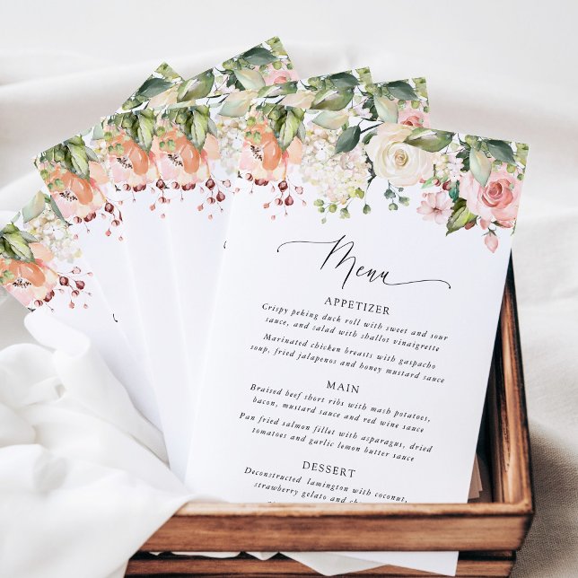 Pink Flowers, White Flowers, Boho, Wedding Menu (Creator Uploaded)
