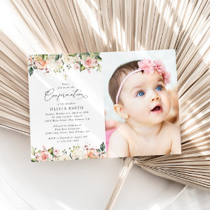 Pink Flowers, White Flowers, Floral Confirmation Invitation