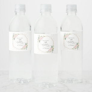 Pink Flowers, White Flowers, Greenery, Birthday Water Bottle Label