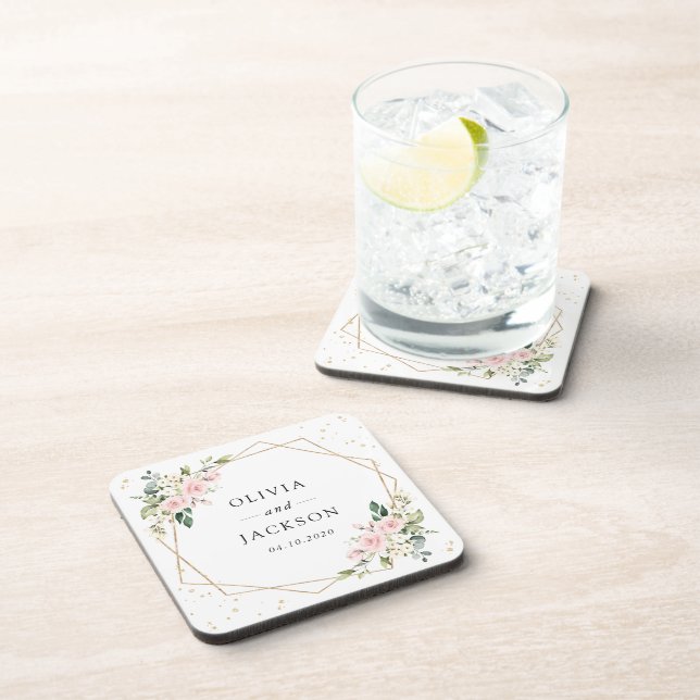Pink Flowers, White Flowers, Greenery, Wedding Coaster (Right Side)