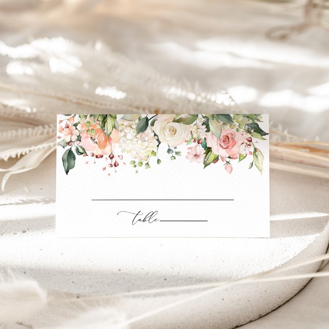 Pink Flowers, White Flowers, Greenery, Wedding Place Card (Creator Uploaded)