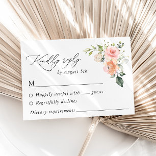 Pink Flowers, White Flowers, Greenery, Wedding RSVP Card
