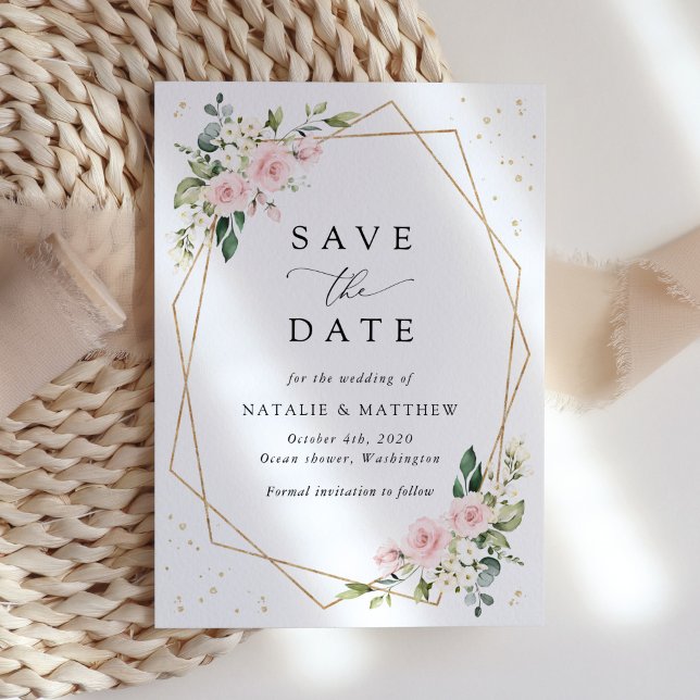 Pink Flowers, White Flowers, Greenery, Wedding Save The Date (Creator Uploaded)