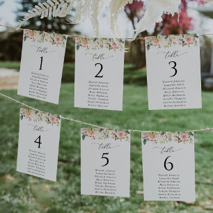 Pink Flowers, White Flowers, Seating Chart Cards