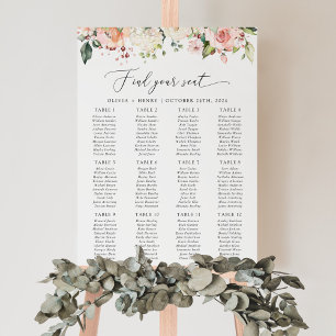 Pink Flowers, White Flowers, Wedding Seating Chart
