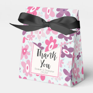 Pink Flowers with Blue Hearts Cute Thank You Favour Box