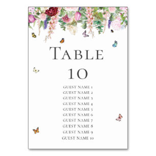 Pink Flowers with Butterflies & Guest Names Table Number