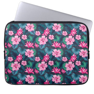 Pink Flowers with Green Leaves Partern-79066 Laptop Sleeve