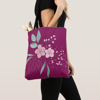 Pink flowers with green leaves tote bag