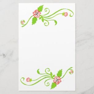 Pink Flowers with Green Vine Stationery