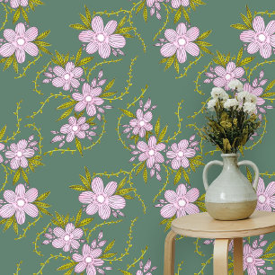 Pink Flowers with Light Green Leaves and Stems Wallpaper