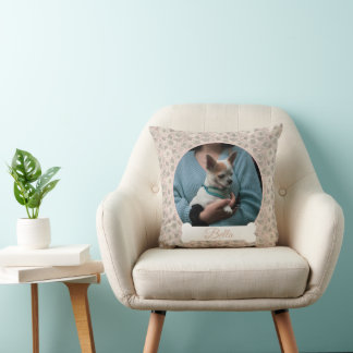 Pink flowers with photo of YOUR DOG and name bone Cushion