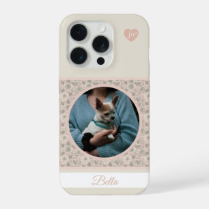 Pink flowers with photo of YOUR DOG and name iPhone 15 Pro Case