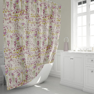 Pink Flowers With Yellow Centres In A Meadow  Shower Curtain