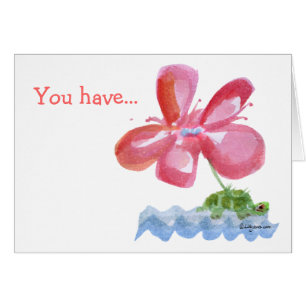 Pink FlowerTurtle Imagination Watercolor Card