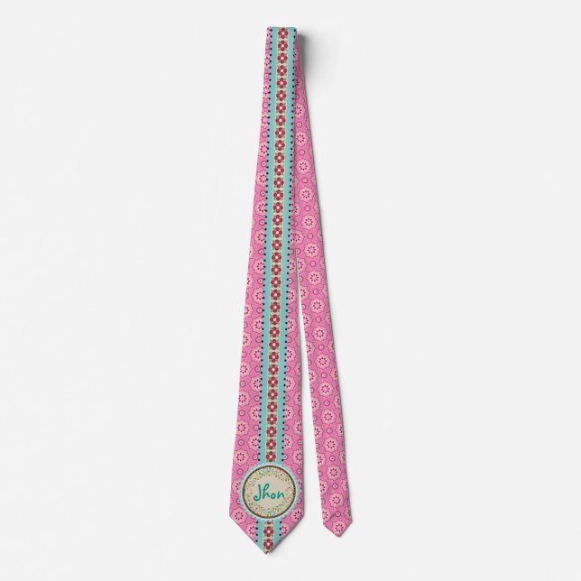 Pink & Flowery Name Label & Ribbon Tie (Front)