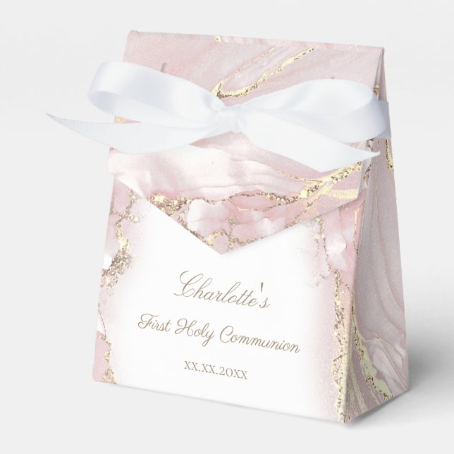 pink fluid marble First Communion Favour Box (Front Side)