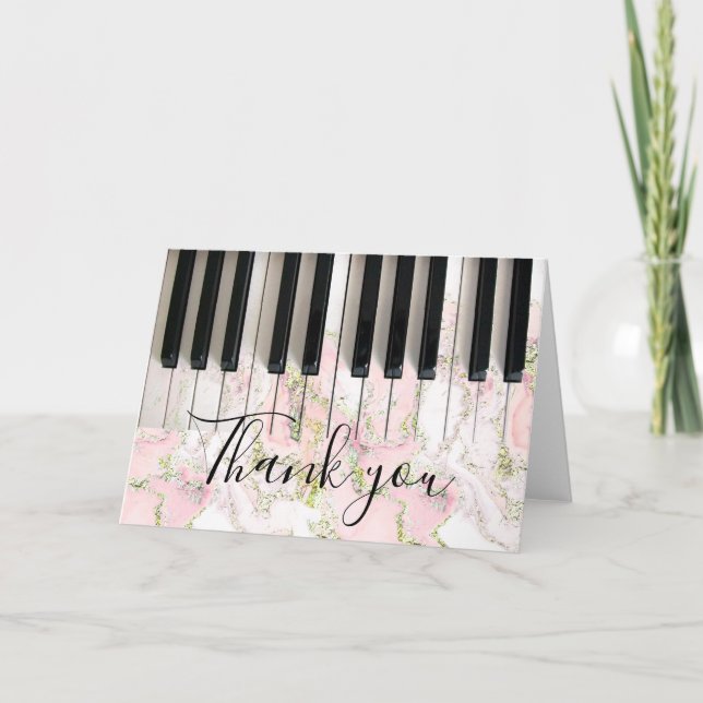 pink fluid marble music piano thank you card (Front)