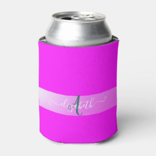 Pink Fluorescent Monogram   Can Cooler