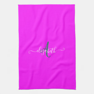 Pink Fluorescent Neon Monogram Tea Towel
