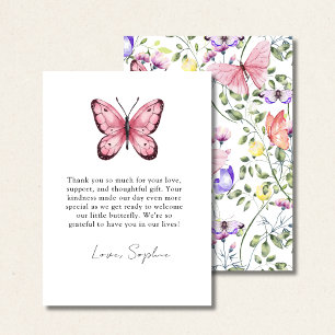 Pink Fluttering Butterfly Greenery Thank You Card