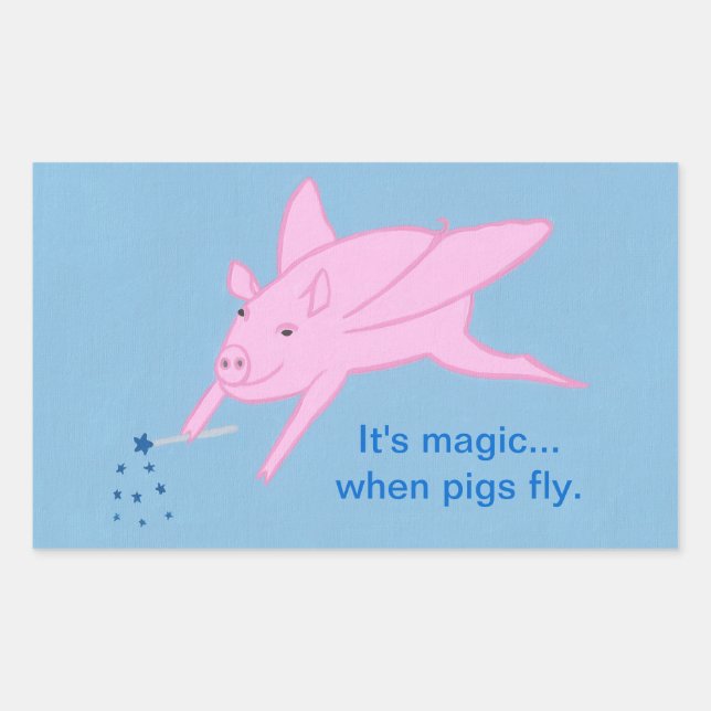 Pink Flying Pig and Blue Stars Wand, Stickers (Front)