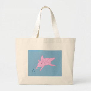 Pink Flying Pig Making Blue Stars Canvas Bags