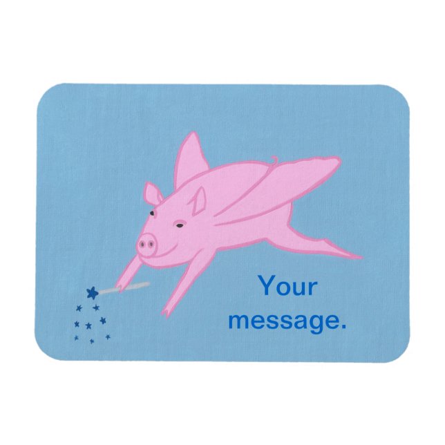 Pink Flying Pig Making Blue Stars Flexible Magnets (Horizontal)